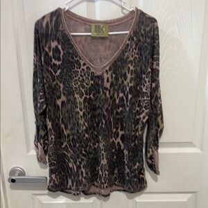 Free for Humanity Leopard Print V-Neck Women's Top